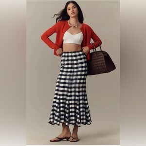 Maeve Navy and White Gingham Midi Mermaid Skirt